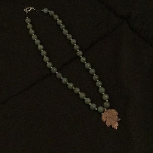 Handcrafted Autumn leaf necklace w copper leaf.